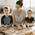 mãe e filhos fazendo cookies 1